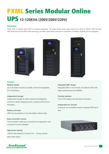 208V & 120V On-line UPS 12-120kVA PXML series