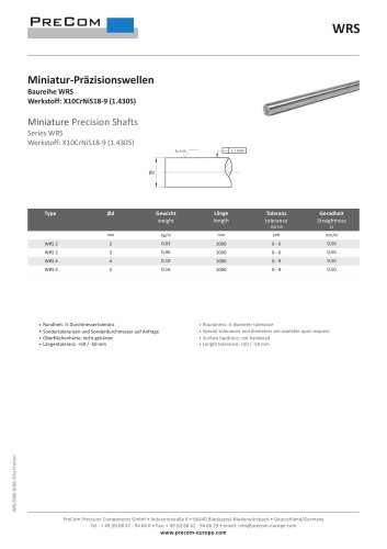 Miniature precision shafts, stainless steel, acid proof, X10CrNiS18-9 (1.4305)