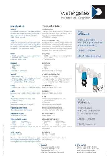 WGE-xx-EL - Knife-Gate-Valve with E-Kit, prepared for  actuator mounting