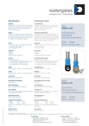 WGEB-xx-PD - Knife-Gate-Valve bidirectional pneumatic double acting