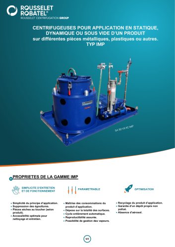 Centrifugeuse pour application en statique, dynamique ou sous vide d'un produit sur diff&eacute;rentes pi&egrave;ces m&eacute;talliques, plastiques ou autres typ IMP
