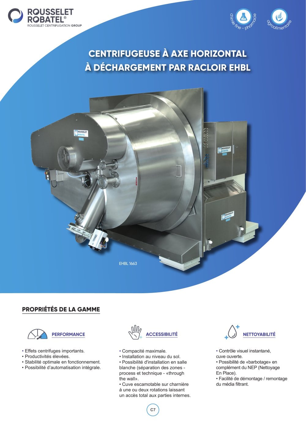 Centrifugeuse &agrave; axe horizontal et d&eacute;chargement par racloir EHBL - ROUSSELET ROBATEL