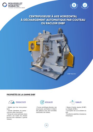 Centrifugeuse à axe horizontale à déchargement automatique par couteau ou racloir EHBF