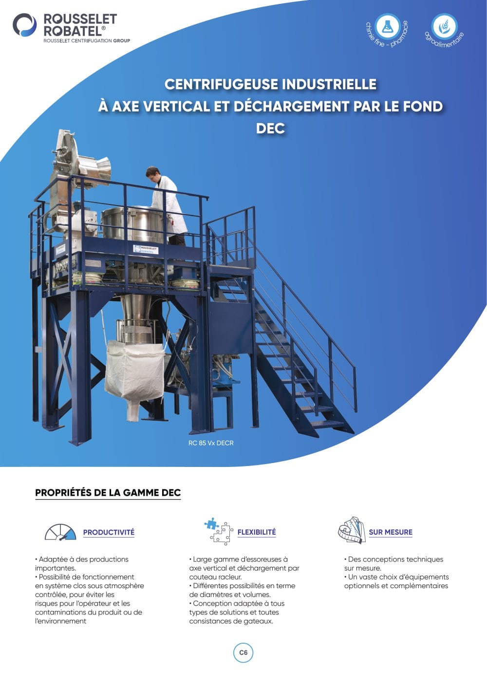 Centrifugeuse industrielle &agrave; axe vertical et d&eacute;chargement par le fond DEC - ROUSSELET ROBATEL