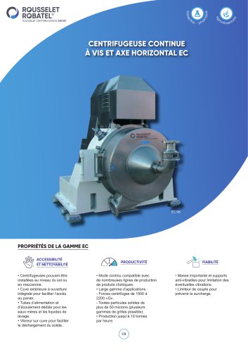 Centrifugeuses continue à vis et axe horizontal EC