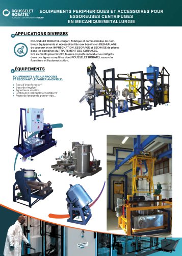 Equipements p&eacute;riph&eacute;riques et accessoires pour essoreuse centrifuges en m&eacute;canique/m&eacute;tallurgie