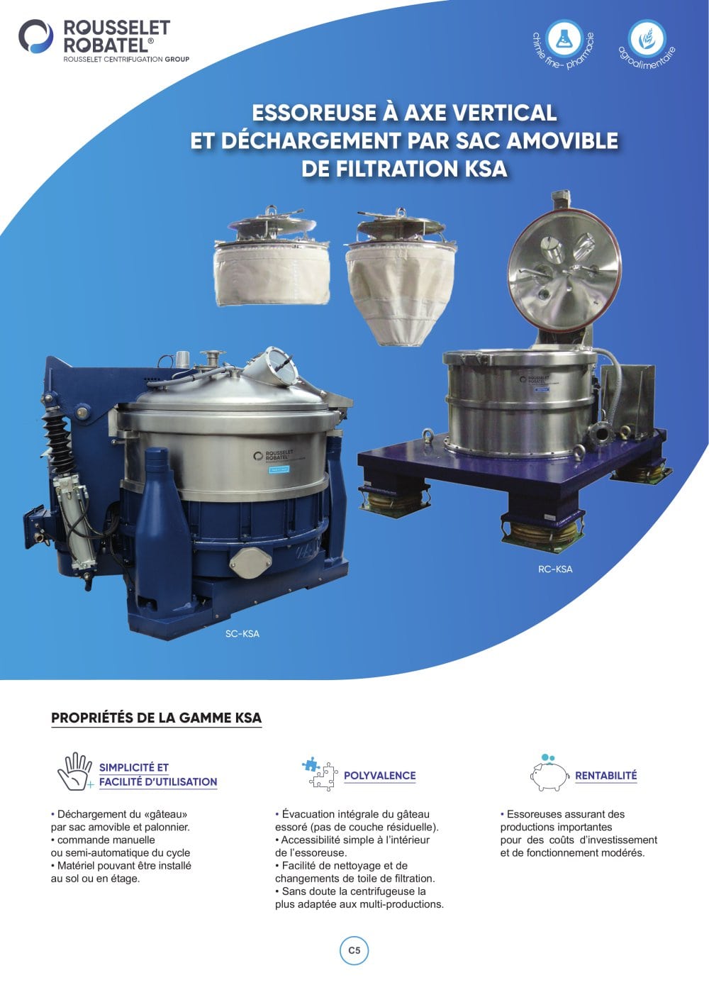 Essoreuse &agrave; axe vertical et d&eacute;chargement par sac amovible de filtration KSA - ROUSSELET ROBATEL