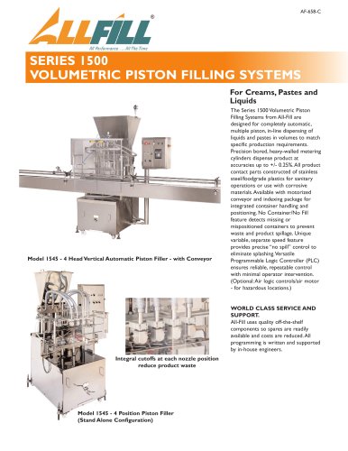 Liquid Fillers Model 1500 Series Volumetric Piston Liquid Filling Systems