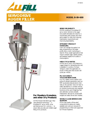 Model B-SV-600 Servodrive Auger Filling Machine