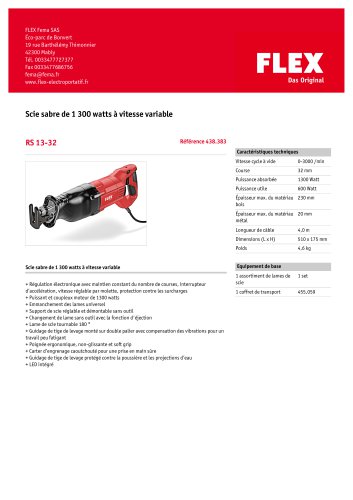 RS 13-32 Scie sabre de 1 300 watts à vitesse variable