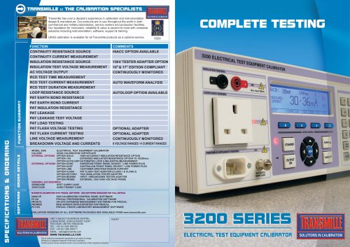 17th EDITION ELECTRICAL TEST EQUIPMENT CALIBRATOR MODEL 3200A