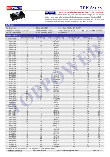 TPK series 2W DC/DC converter