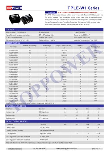 TPLE-W1 series 0.1W DC/DC