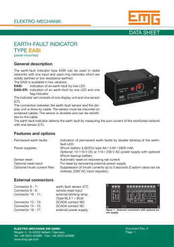 EARTH-FAULT INDICATOR TYPE EASI panel-mounted