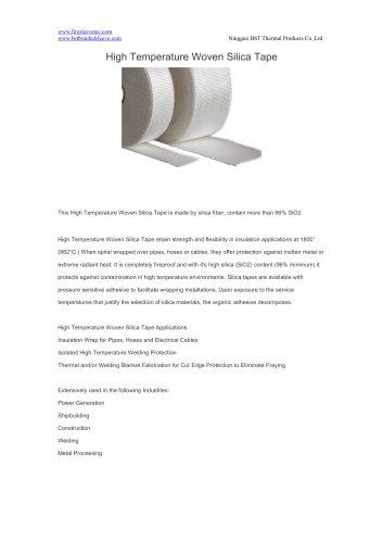 BSTFLEX High Temperature Woven Silica Tape for high temperature protection