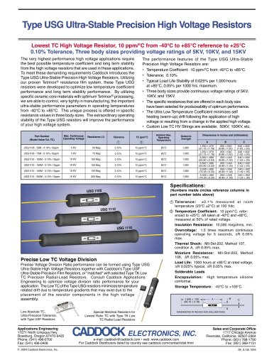 Type USG Ultra-Stable Low TC Precision High Voltage Resistors 