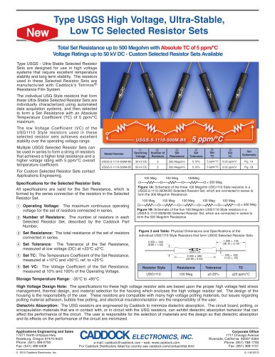 Type USGS High Voltage, Ultra-Stable,Low TC Selected Resistor Sets