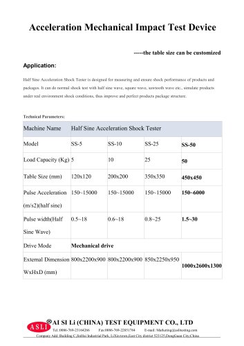 Acceleration Mechanical Shock Tester