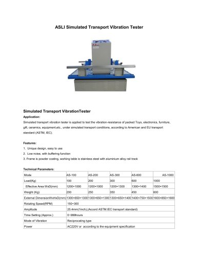 ASLI Simulated Transport Vibration Tester