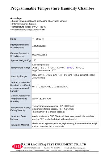 humidity climate chamber / temperature / with constant temperature and humidity control / with cyclical temperature/humidity control TH-80-E