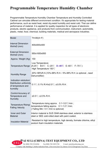 humidity environmental chamber / temperature / with constant temperature and humidity control / with cyclical temperature/humidity control TH-80-D