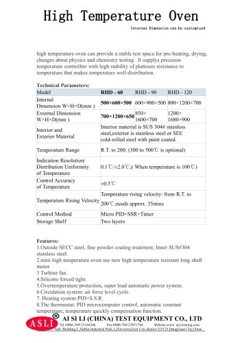 RHD-60 accelerated aging furnace / chamber / electric resistance / hot air