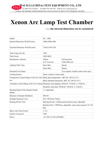 solar simulation test chamber / environmental / photostability / with xenon arc lamp XL-1000