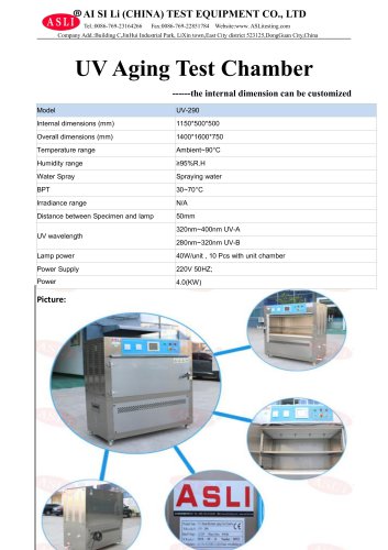 solar simulation test chamber / UV light aging / temperature / illumination UV-290