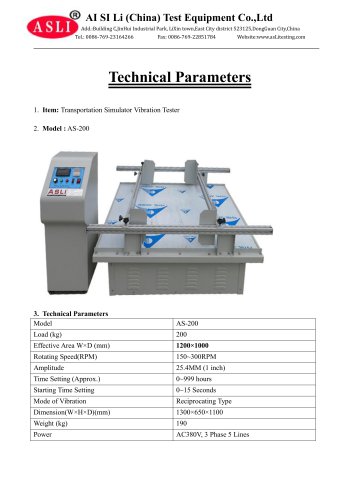 vibration tester / for packaging / for electrical appliances / for cable terminals  AS-200