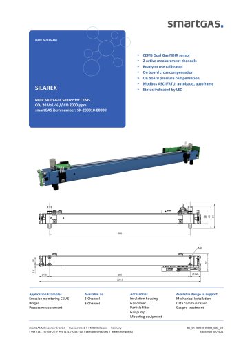 NDIR Multi-Gas Sensor for CEMS CO2 20 Vol.-% // CO 2000 ppm