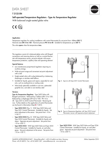 Self-operated Temperature Regulators · Type 4u Temperature Regulator