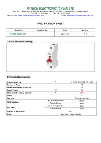 FATECH circuit breaker FTM20-63DC 130V 6KA for dc circuit