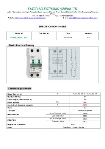 FATECH circuit breaker FTM20-63DC 6KA for 600V dc circuit