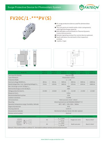 FATECH surge arrester FV20C/1-100PV for DC solar protection