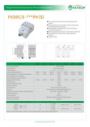 FATECH surge arrester FV20C/3-1200PV for dc solar protection