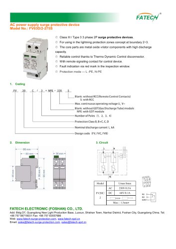 FATECH Surge Protector FV03D/2-275S with remote control contact Imax 6kA