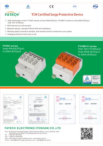 FATECH TUV approved surge arrester FV20C and FV30B+C power supply system