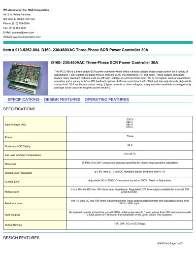 D160- 230/460VAC Three-Phase SCR Power Controller 30A