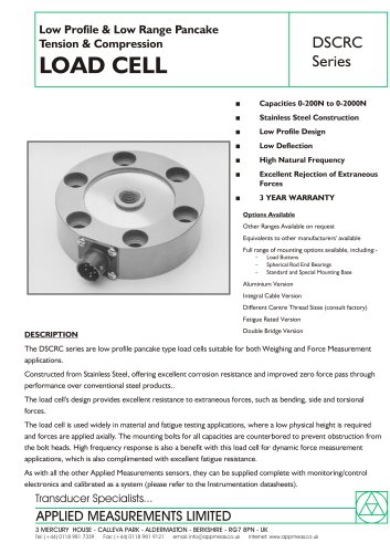 Low Profile & Low Range Pancake Tension & Compression LOAD CELL DSCRC Series