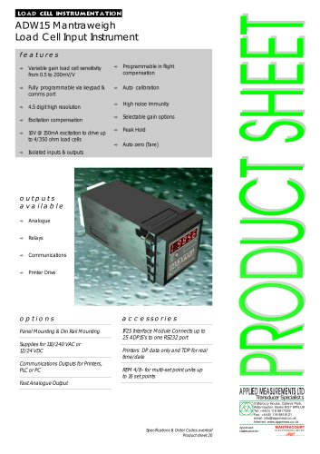 Panel Mounted Indicator - Strain Gauge Input  ADW15