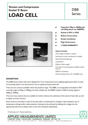 Tension and Compression Sealed 'S' Beam LOAD CELL DBB Series