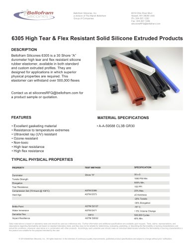 6305 High Tear & Flex Resistant Solid Silicone Extruded Products