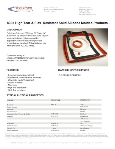 8305 High Tear & Flex Resistant Solid Silicone Molded Products