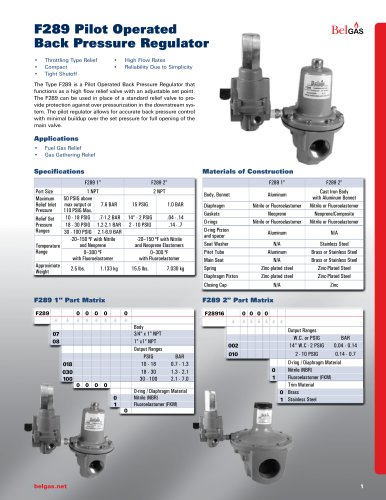 F289 Pilot Operated Back Pressure Regulator