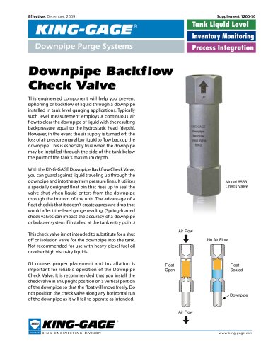 KING-GAGE® Model 6563 Downpipe Backflow Check Valve Pipe Purge System