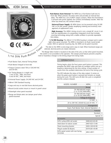 Marsh Bellofram Automatic Timing & Controls 409A Series 1/16 DIN Push-Button Timer 