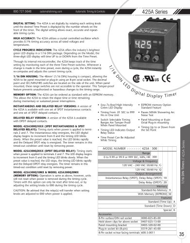 Marsh Bellofram Automatic Timing & Controls 425A Series 1/16 DIN LED Digital Display Timer