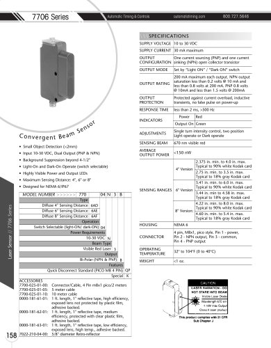 Marsh Bellofram Automatic Timing & Controls 7706 Series Convergent Beam Laser Sensor 