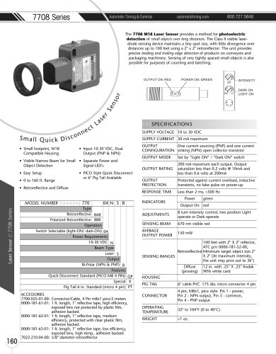 Marsh Bellofram Automatic Timing & Controls 7708 Series M18 Laser Photoelectric Sensor (Quick Disconnect)