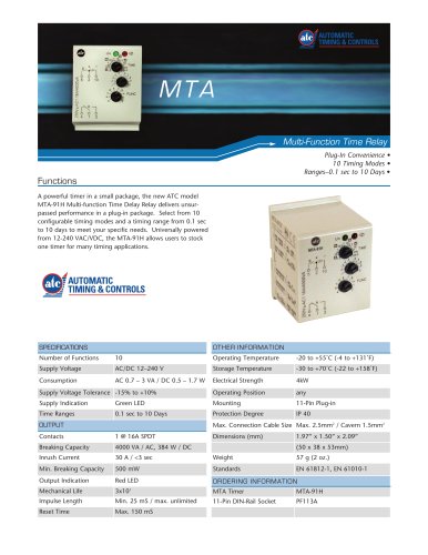 Marsh Bellofram Automatic Timing & Controls Division MTA-91H Series Multi-function Time Delay Relay